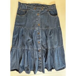 VINTAGE! Pyramid Collection Tiered Cotton Denim Jeans Midi Skirt Size L Y2K
